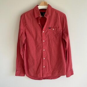 Hurley Mens Button Down Shirt Long Sleeve‎ Red Casual Streetwear Size Small